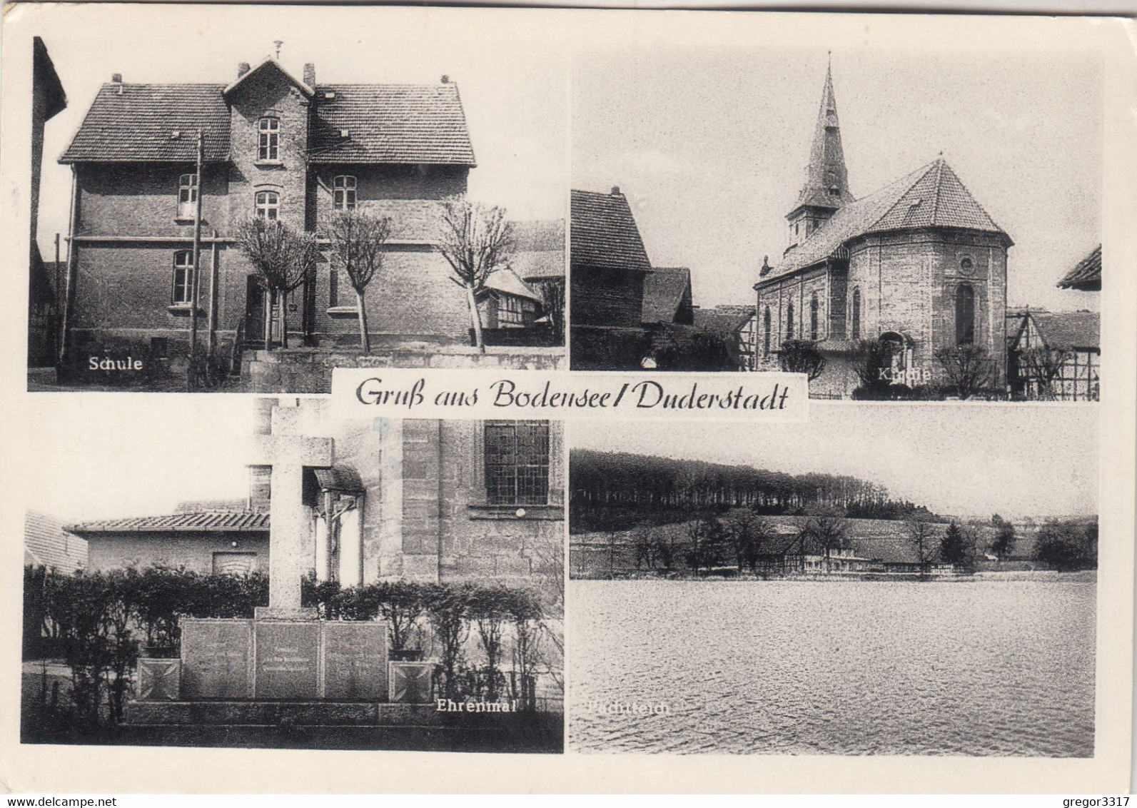 C1801) GRUß Aus BODENSEE / DUDERSTADT - Kirche Schule Ehrenmal U. Teich - S/W AK - Duderstadt