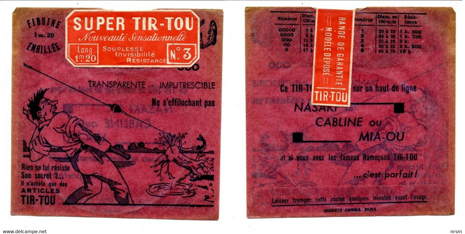 Matériel De Pêche / Collection Thème Pêche / Ancien Sachet De Bas De Ligne Super Tir-Tou N° 3 - Pêche