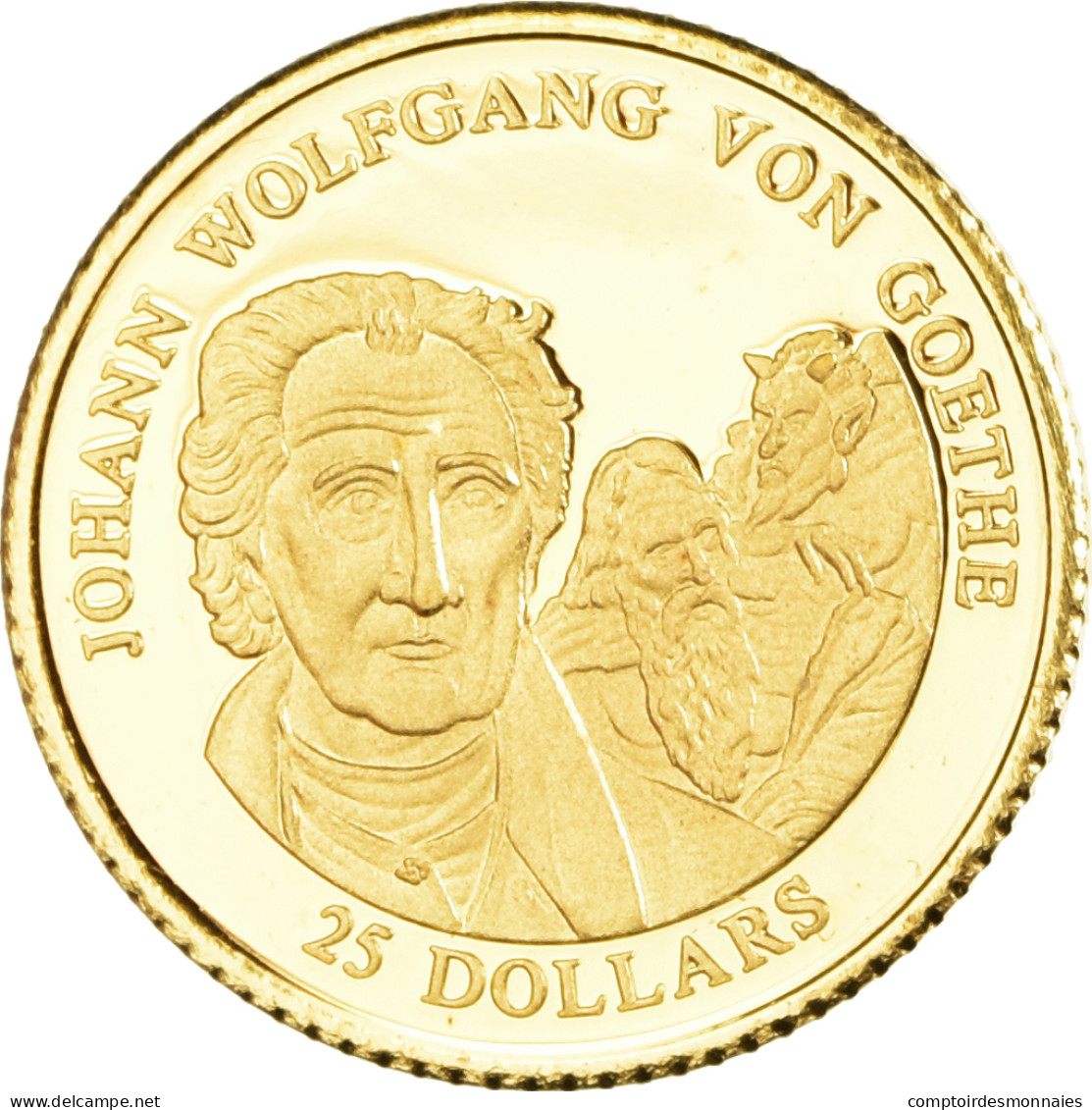 Monnaie, Libéria, Goethe, 25 Dollars, 2001, American Mint, Proof, FDC, Or - Liberia