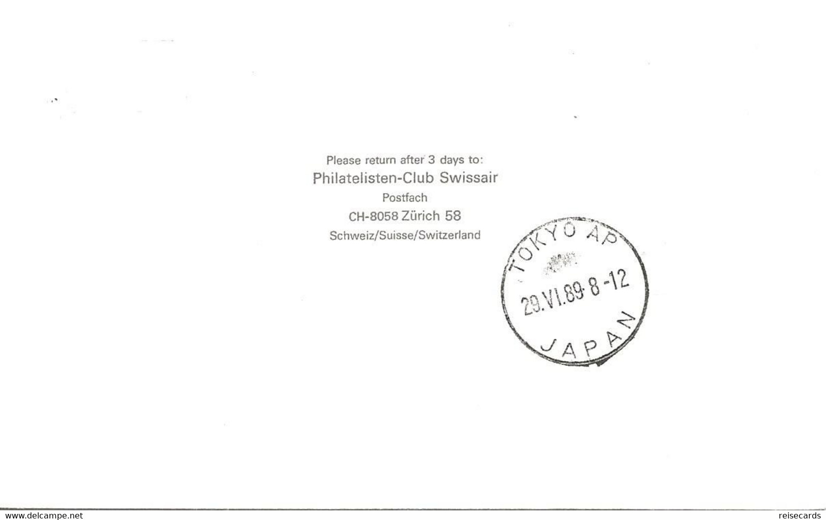 Liechtenstein: 1989 Swissair Air Mail Brief Zürich - Tokyo (Nonstop) - Briefe U. Dokumente