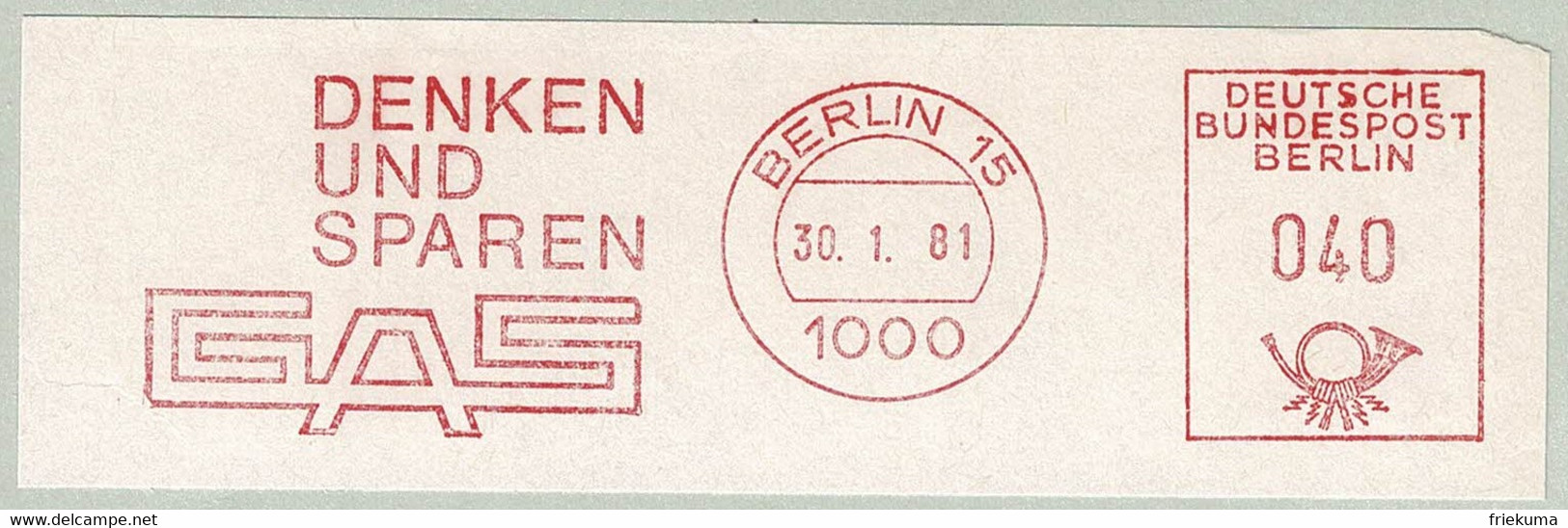 Deutsche Bundespost 1981, Freistempel / EMA / Meterstamp Gas / Gaz Berlin, Energie / Energy - Gas