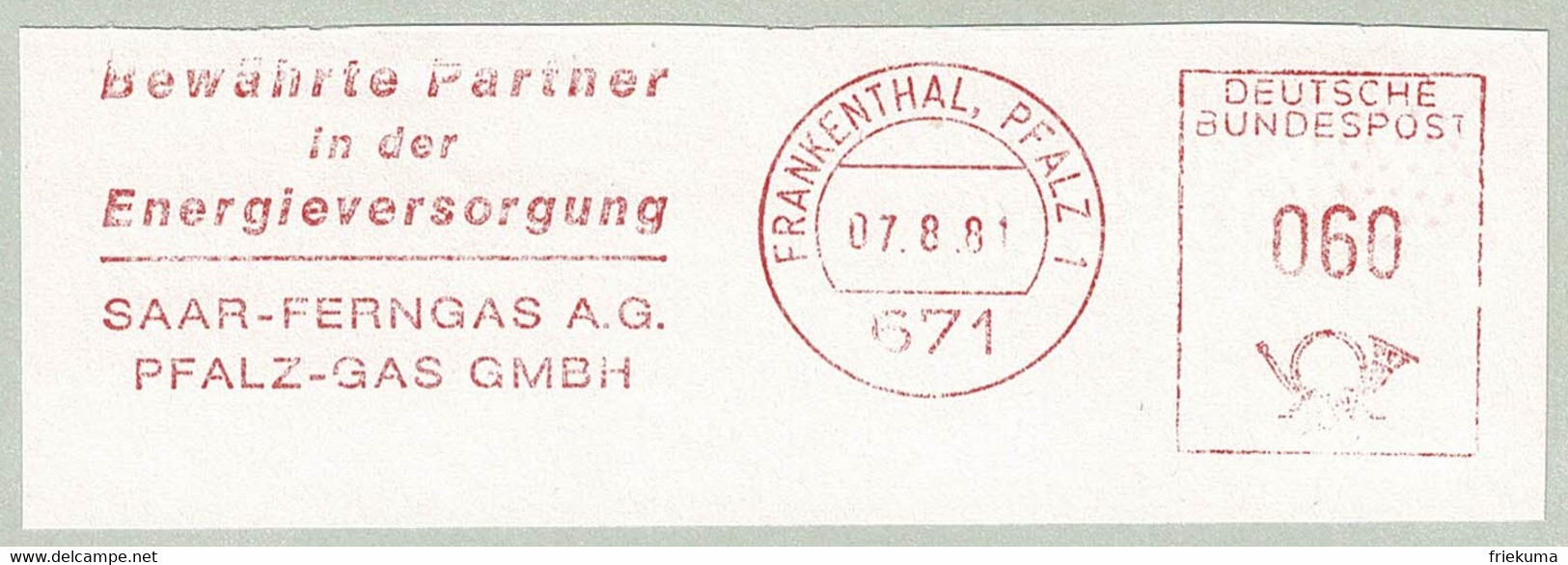 Deutsche Bundespost 1981, Freistempel / EMA / Meterstamp Saar-Ferngas Frankenthal, Gas / Gaz, Energie / Energy - Gas