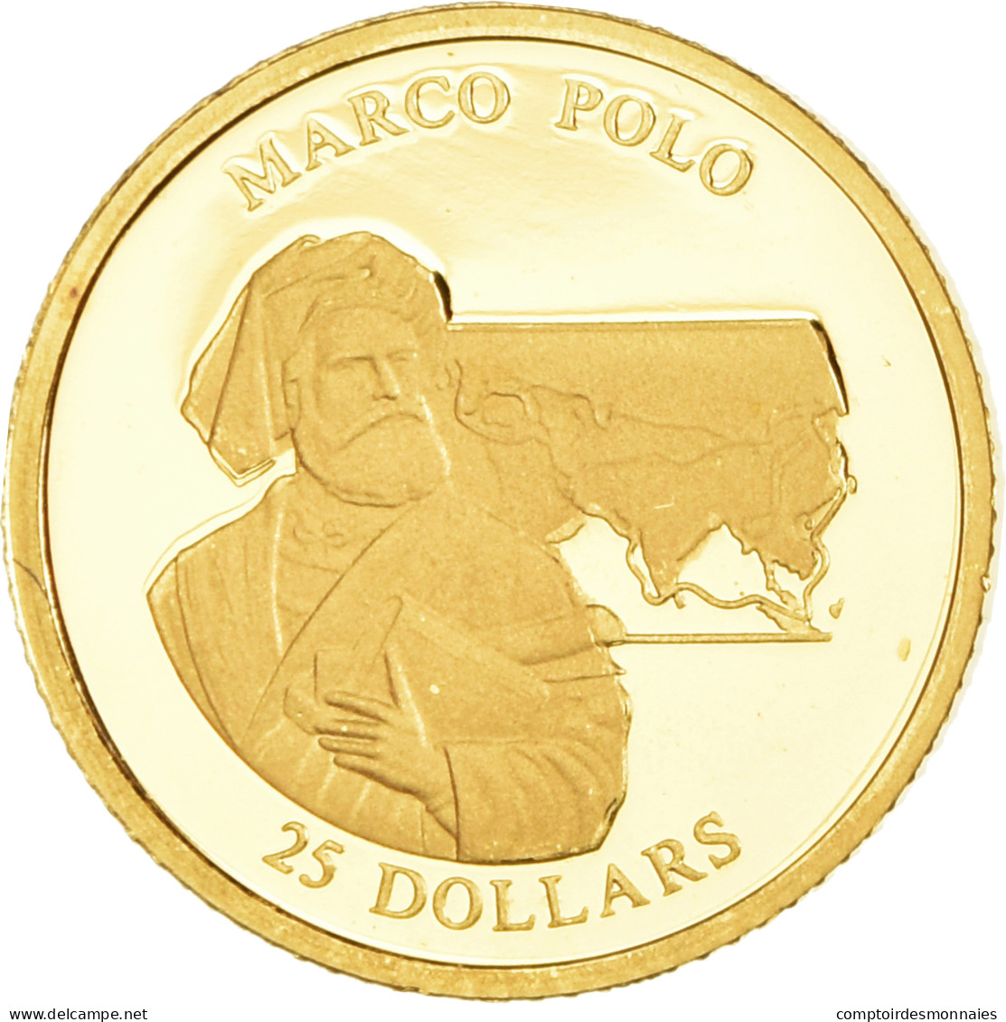 Monnaie, Libéria, Marco Polo, 25 Dollars, 2001, American Mint, Proof, FDC, Or - Liberia