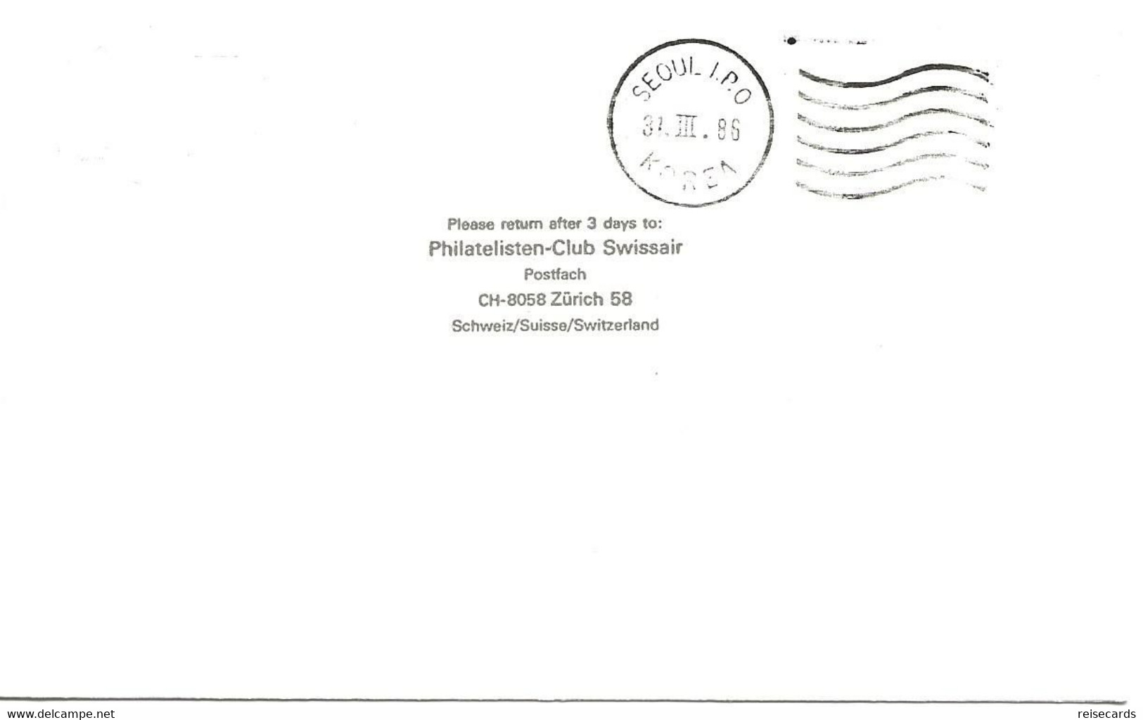 Liechtenstein: 1986 Swissair Air Mail Brief Zürich - Seoul - Briefe U. Dokumente