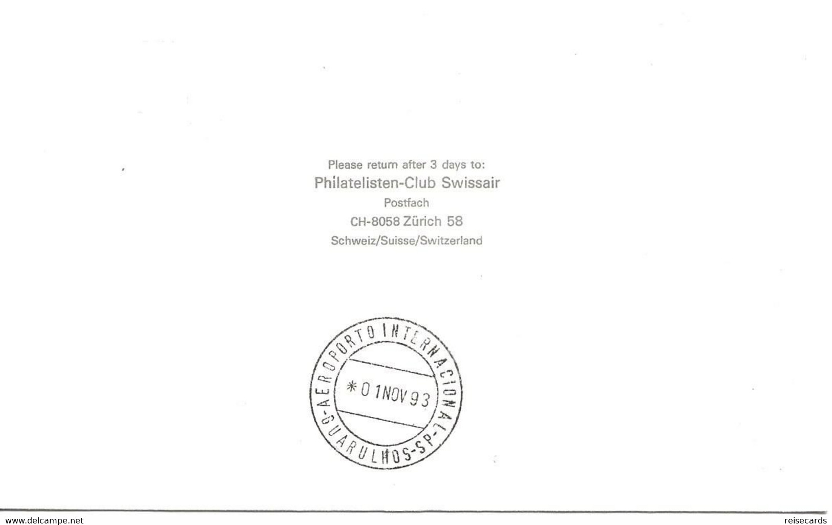 Liechtenstein: 1993 Swissair Air Mail Brief Zürich - São Paulo - Brieven En Documenten