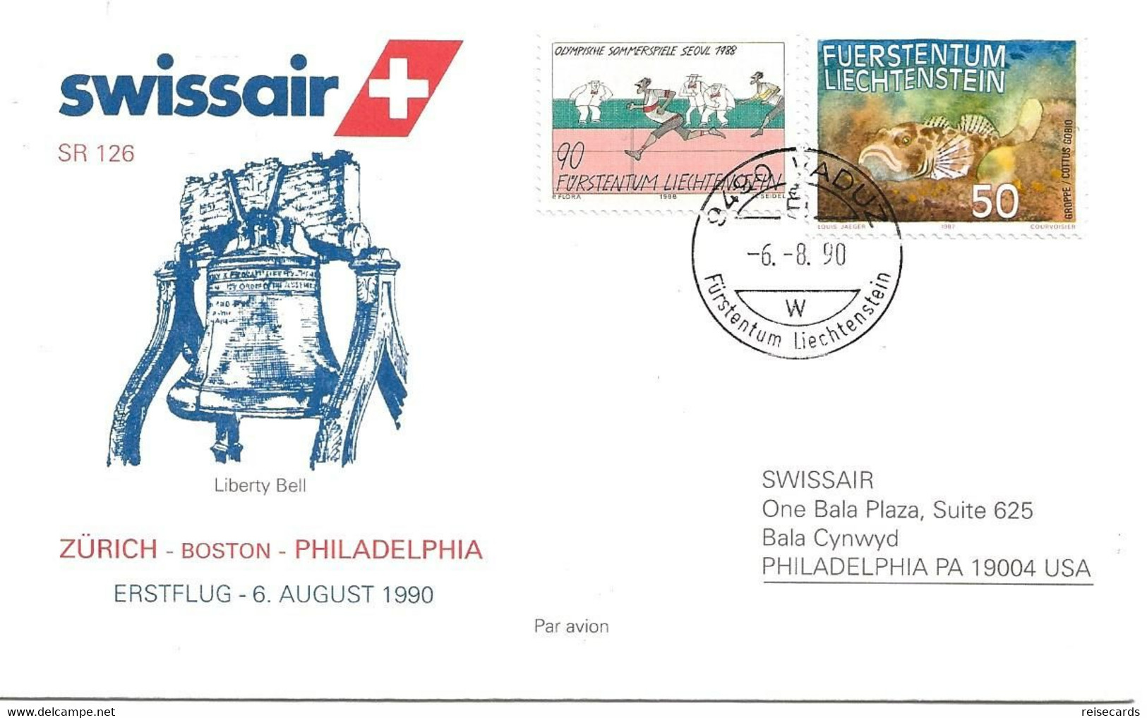 Liechtenstein: 1990 Swissair Air Mail Brief Zürich - Philadelphia - Cartas & Documentos