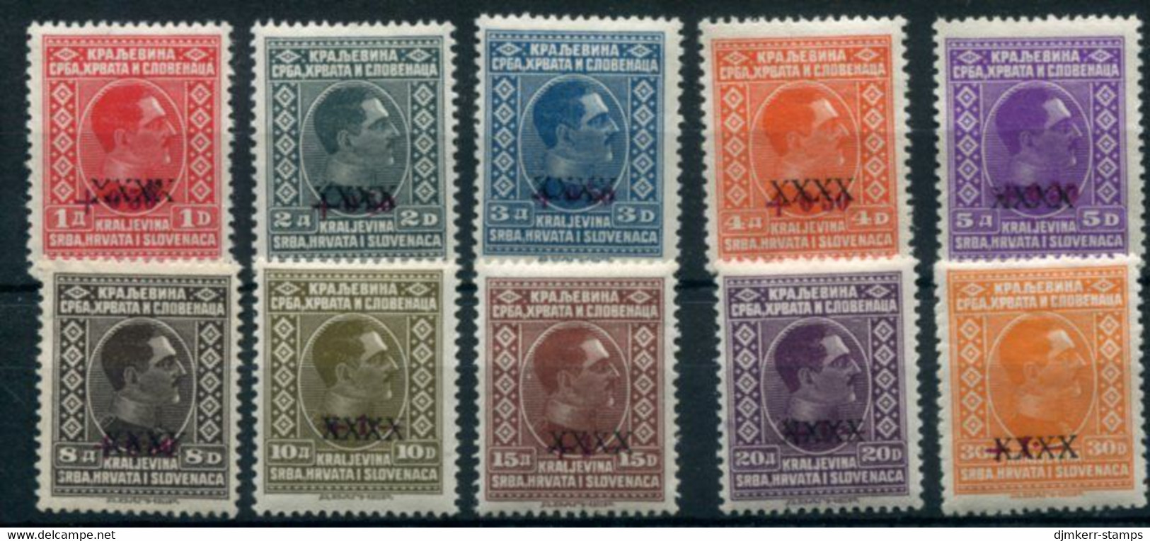 YUGOSLAVIA 1928 Cancelled Surcharges Definitive Set LHM / *.  Michel 212-21 - Ungebraucht