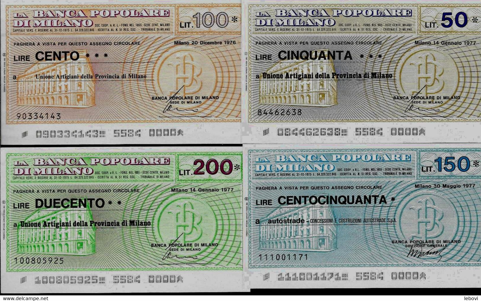 ITALIE – Banca Populare Di MILANO (1976/77) – Lot De 4 Billets : 50, 100, 150 Et --> - [ 4] Emissioni Provvisorie