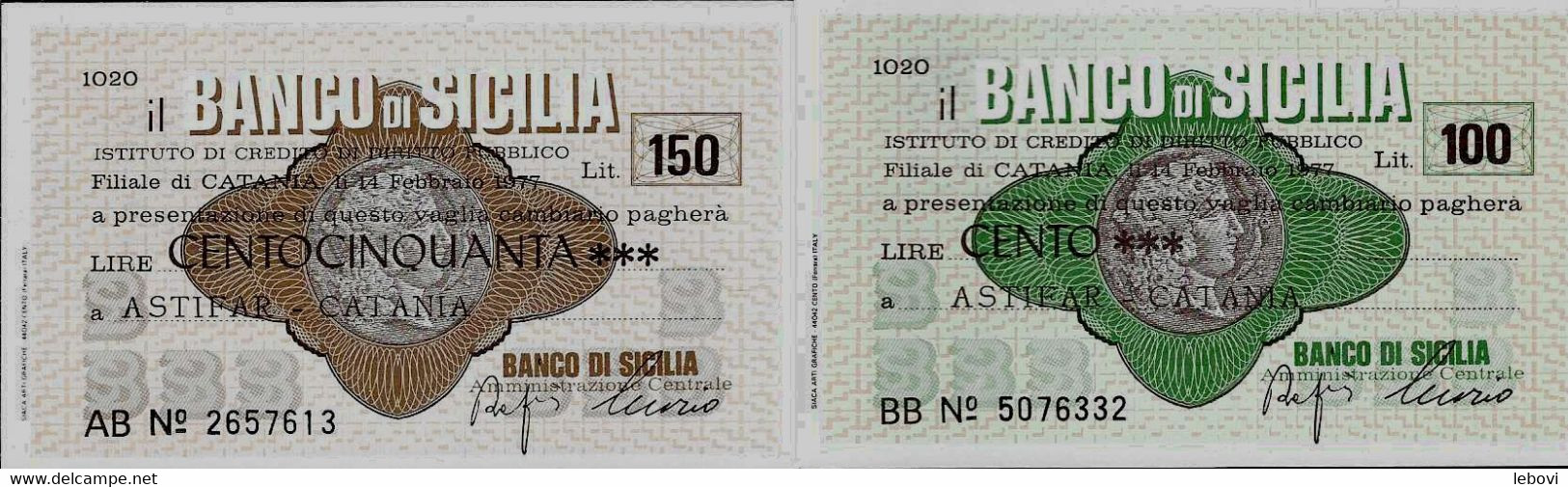 ITALIE – La Banco Di SICILIA A Astfar – CATANIA (1977) – Lot De 2 Billets : 100 Et 150 Lires - [ 4] Emisiones Provisionales