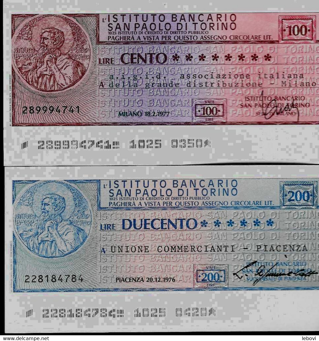 ITALIE – Instituto Bancario SAN PAOLO Di TORINO  (1976/977) - Lot De 2 Billets : 100 Et 200 Lires - [ 4] Vorläufige Ausgaben