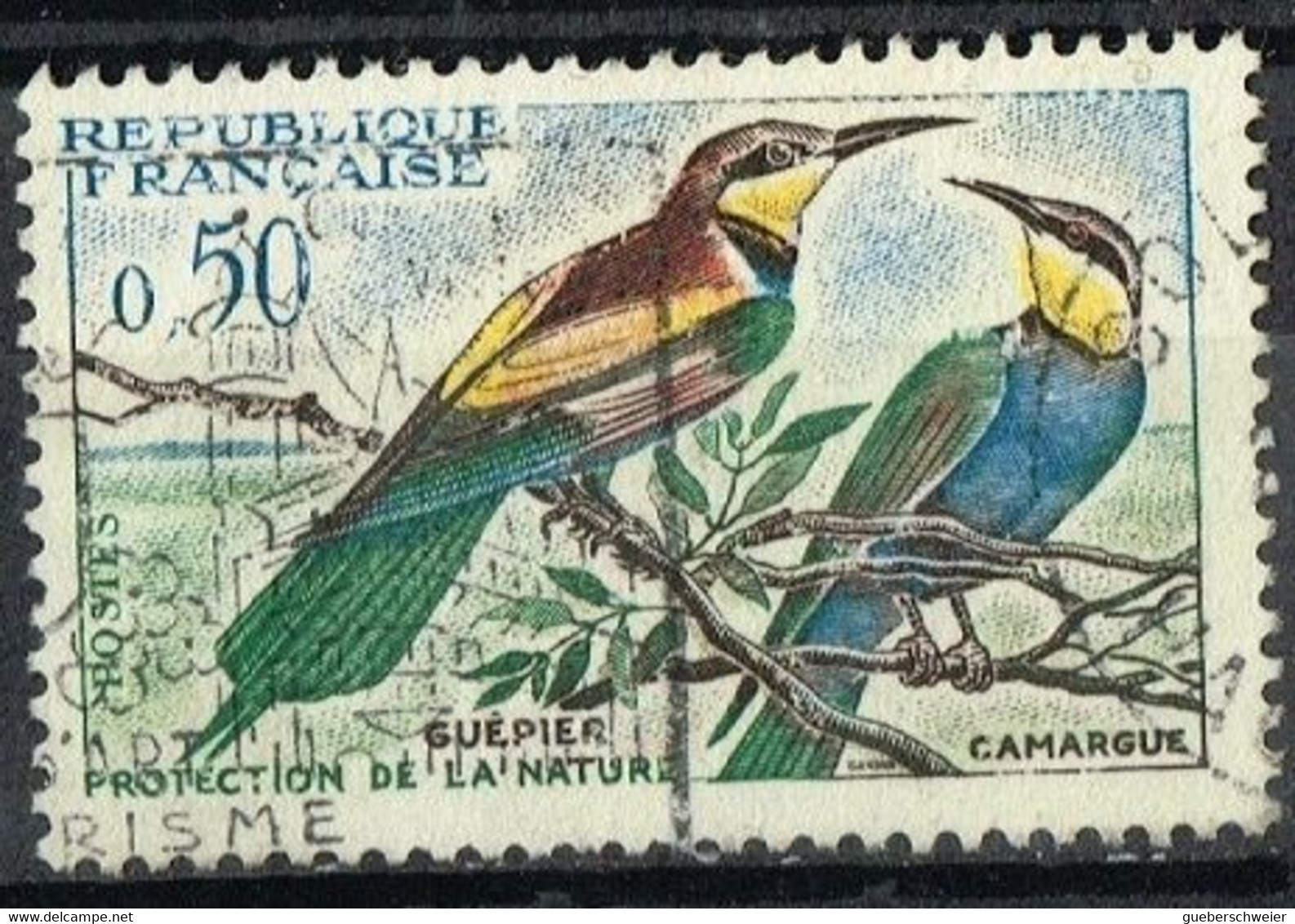 FR VAR 54 - FRANCE N° 1276 Obl. Guêpier Variété Lettres évidées Et Cadre Supérieur Interrompu - Gebraucht