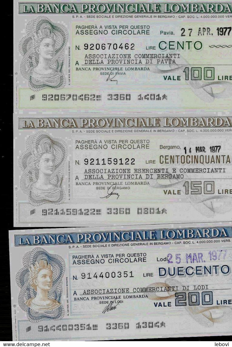 ITALIE – La Banca Provinciale Lombarda  (1977) – Lot De 3 Billets : 100, 150 Et 200 Lires - [ 4] Emissioni Provvisorie