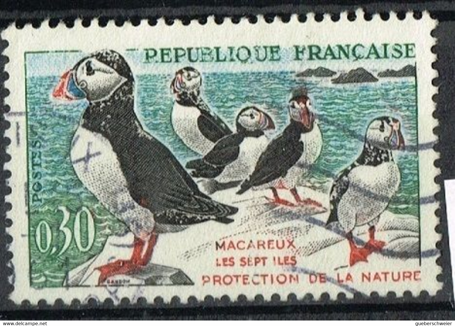 FR VAR 54 - FRANCE N° 1274 Obl. Macareux Variété Lettres évidées - Gebraucht