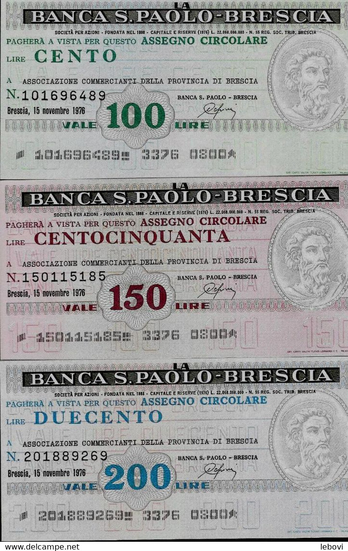 ITALIE – Banca S. Paolo - BRESCIA  (1976) – Lot De 3 Billets : 100, 150 Et 200 Lires - [ 4] Emissions Provisionelles