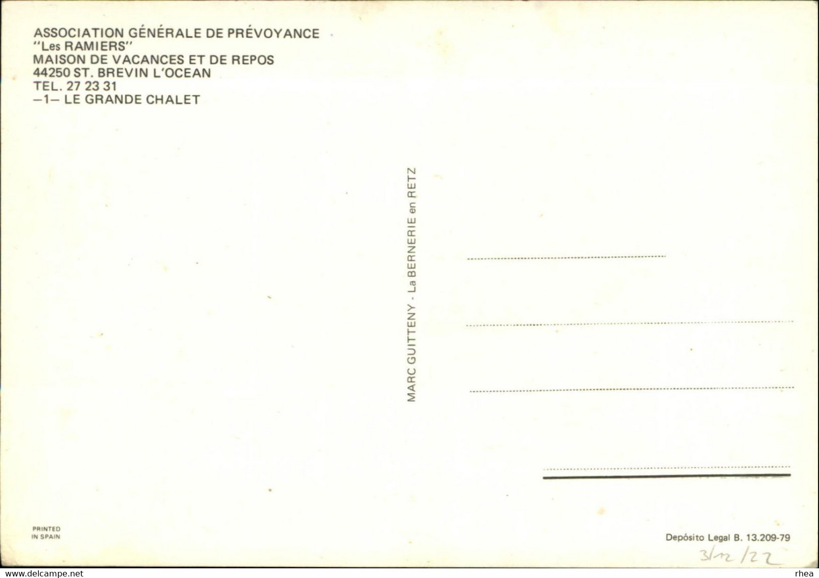 44 - SAINT-BREVIN-L'OCEAN - Maison De Vacances Et De Repos Les Ramiers - Association Générale De Prévoyance - Assurances - Saint-Brevin-l'Océan