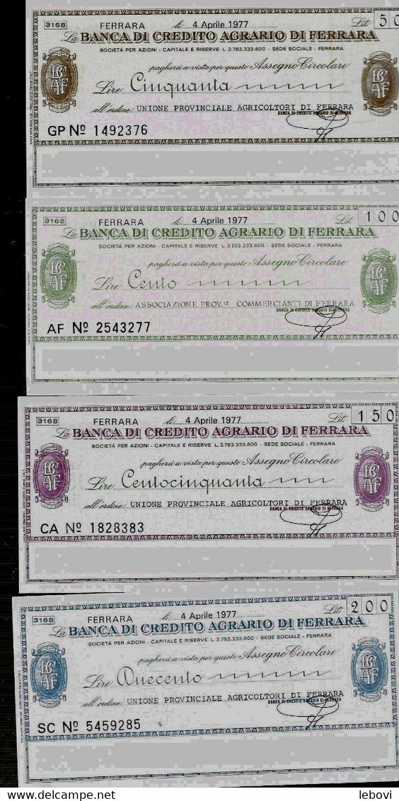 ITALIE – Banca Di Credito Agrario Di FERRARA (1976/1977) – Lot De 4 Billets : 50, 100, 150 Et 200 Lires - [ 4] Emisiones Provisionales