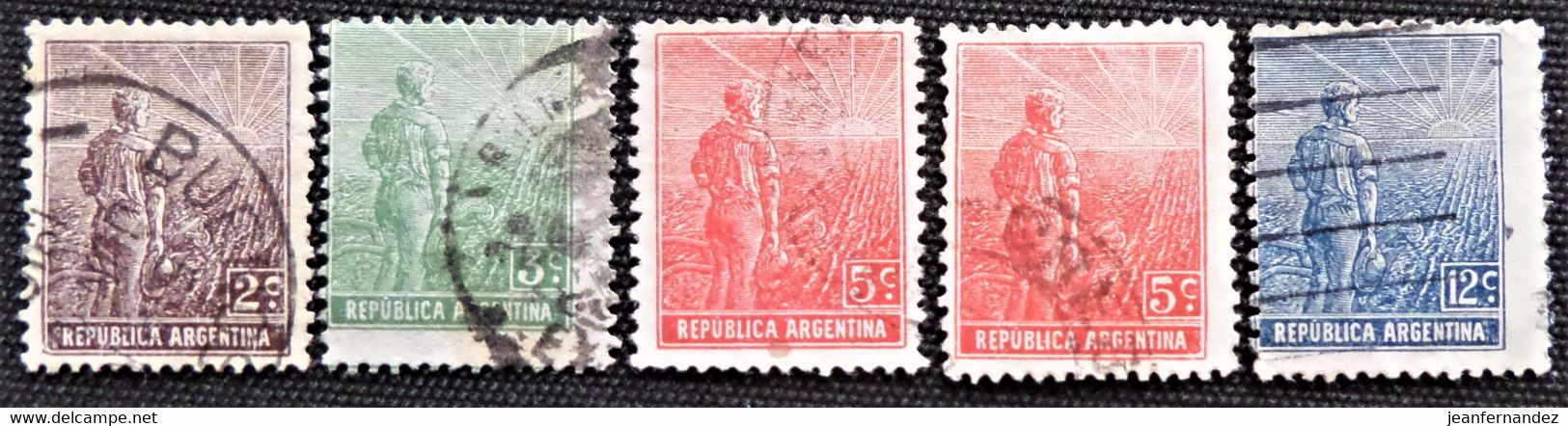 Timbre D'Argentine 1912 -1913 Farmer And Rising Sun Stampworld N° 175A_176_178_178A_180A - Gebruikt