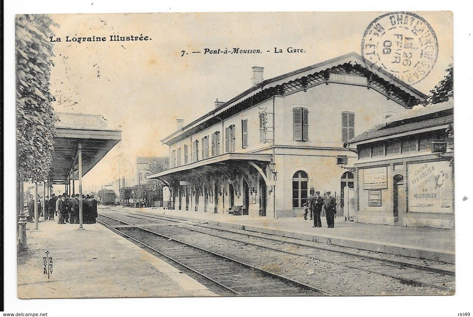 CP 54 Pont-à-Mousson, La Gare, Intérieure, Voyageurs, Contrôleurs,  Publicité Van Houten,... 1906 Voyagée N°7 - Pont A Mousson