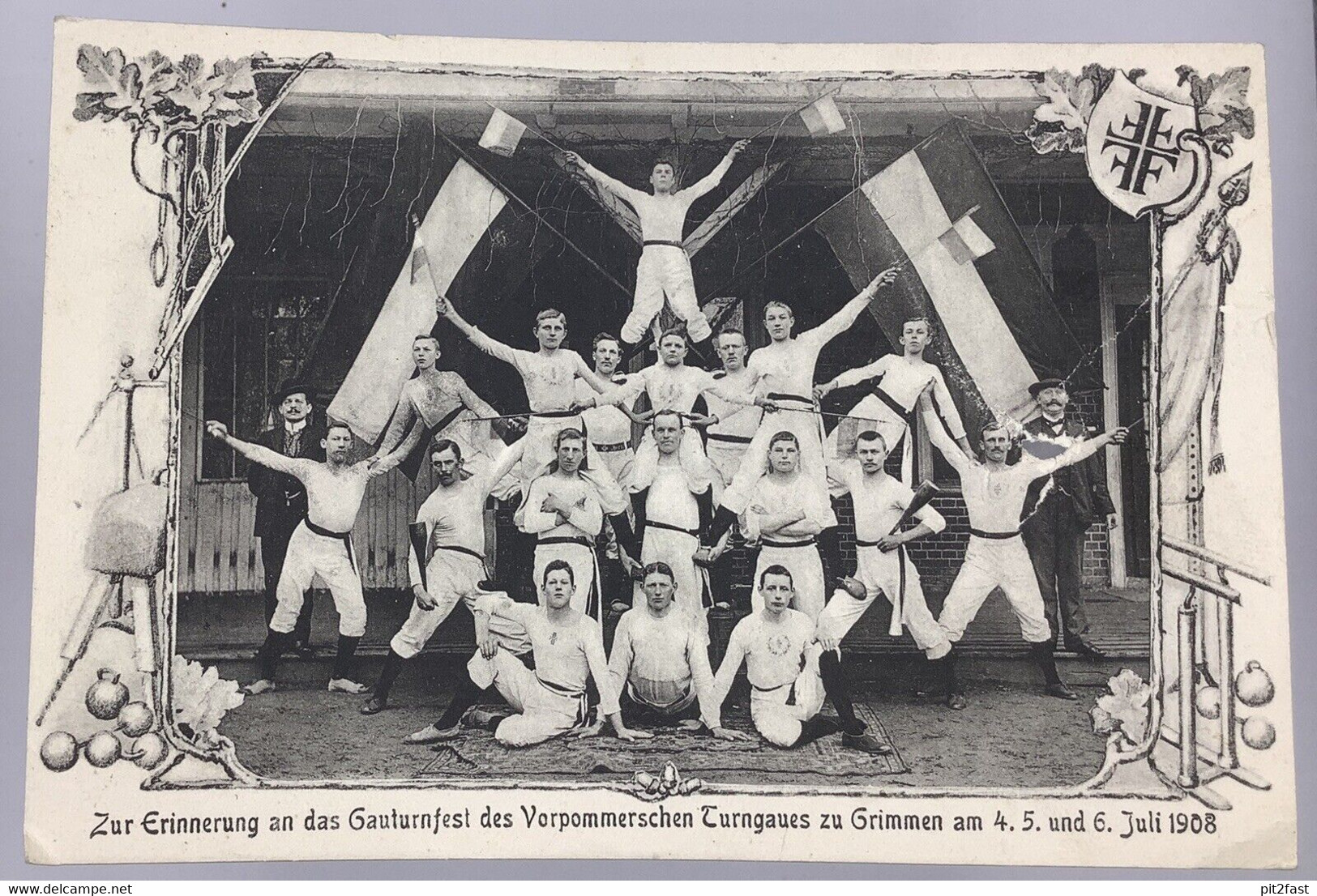 Alte AK Grimmen 4.-6.6.1908 , Gauturnfest Turner, Pyramide , Mecklenburg , Sport !!! - Grimmen