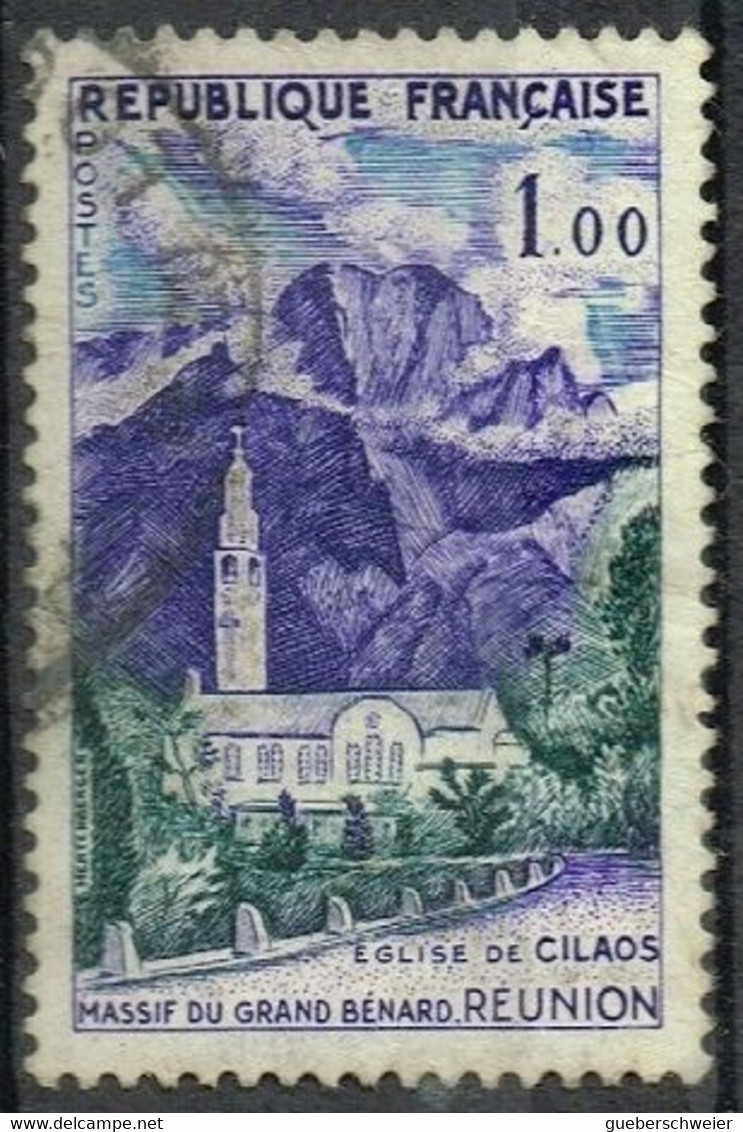 FR VAR 56 - FRANCE N° 1241 Obl. Eglise De Cilaos Réunion Variété Montagne Verte à Droite - Gebraucht