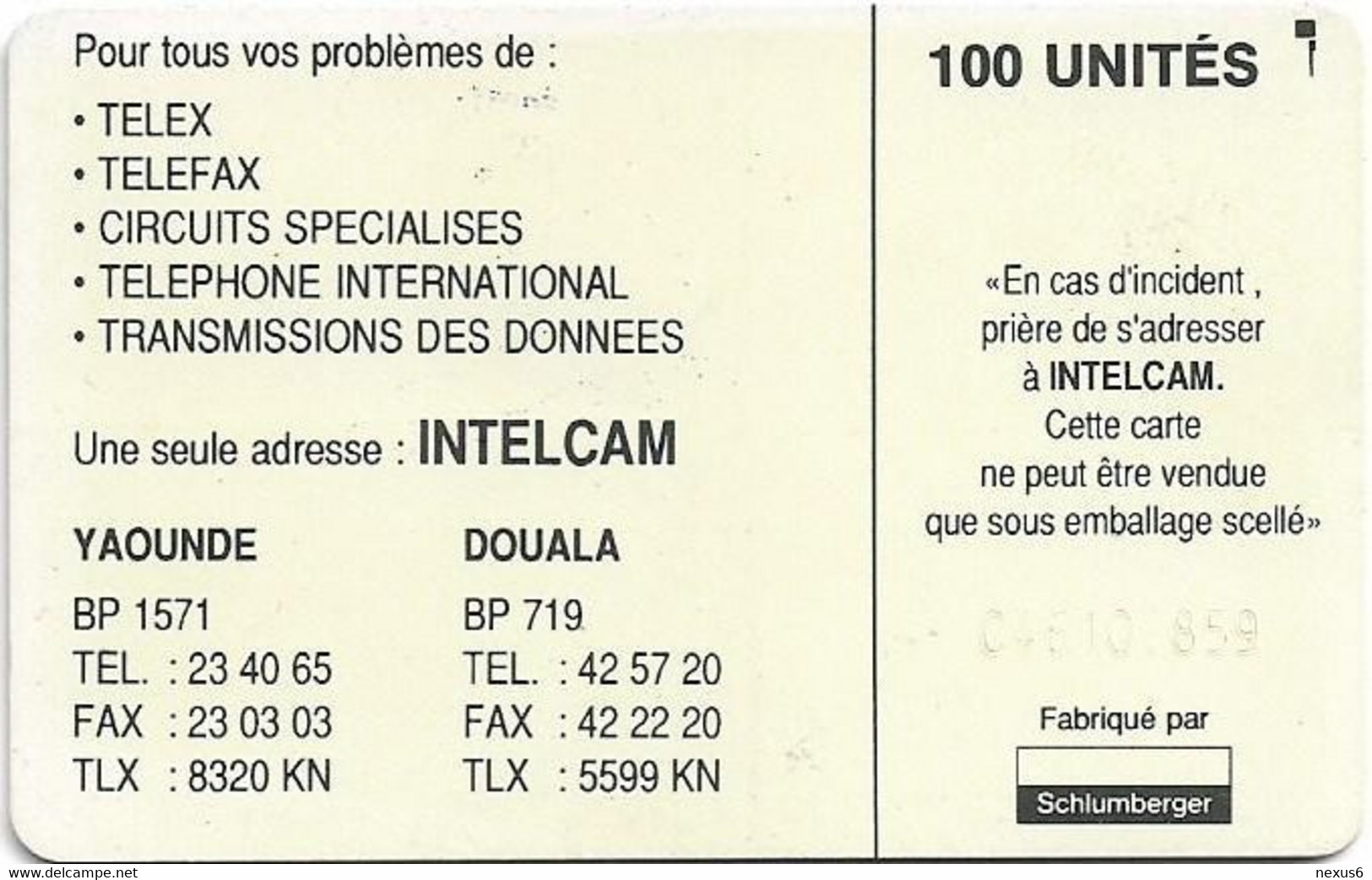 Cameroon - Intelcam - Chip - Logo Card - SC5 ISO, Glossy, Cn.C46100859, 100Units, Used - Cameroon