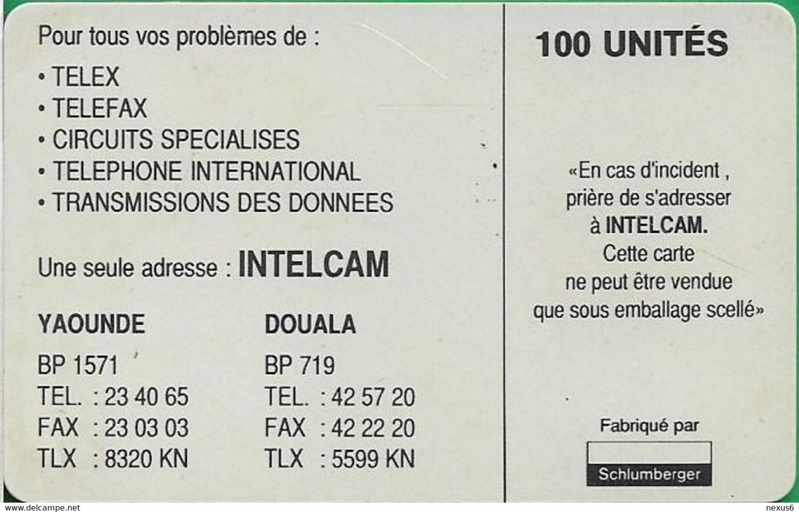 Cameroon - Intelcam - Chip - Logo Card - SC7 ISO, Glossy, No Moreno, No Cn., 100Units, Used - Kameroen