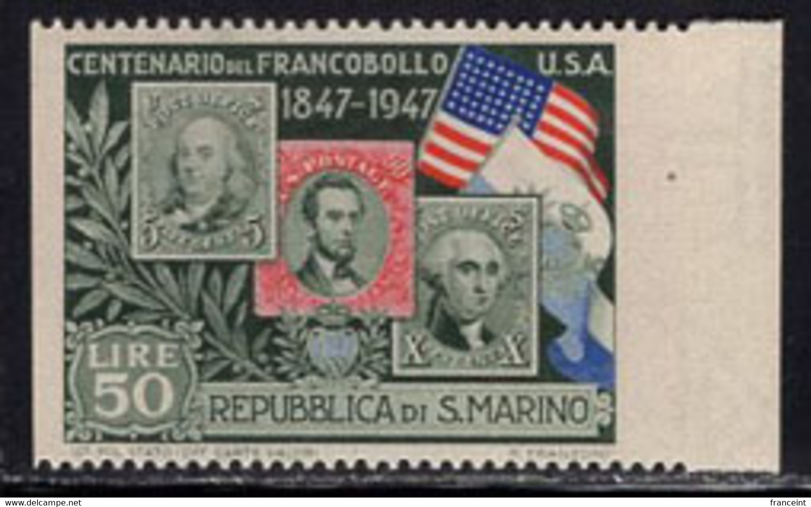 SAN MARINO(1947) US Stamps. Flag. Margin Single Imperforate Vertically. Scott No 271, Yvert No 313. - Abarten Und Kuriositäten