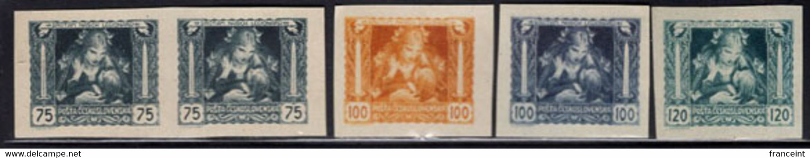 CZECHOSLOVAKIA(1919) Mother And Child. Set Of 5 Imperforate Proofs Printed On White Paper. Scott Nos B127-9. - Prove E Ristampe