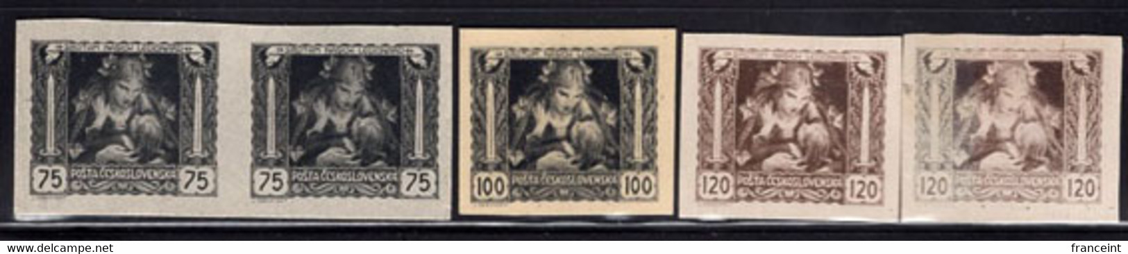 CZECHOSLOVAKIA(1919) Mother And Child. Set Of 5 Imperforate Proofs Printed On Card Stock. Scott Nos B127-9. - Ensayos & Reimpresiones