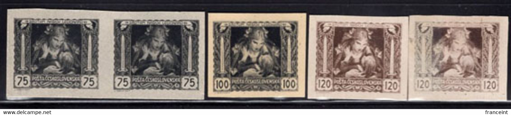 CZECHOSLOVAKIA(1919) Mother And Child. Set Of 5 Imperforate Proofs Printed On Card Stock. Scott Nos B127-9. - Proeven & Herdrukken
