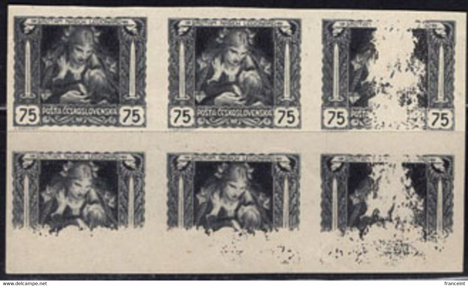CZECHOSLOVAKIA(1919) Mother And Child. Block Of 6 Imperforate Proofs Printed On White Paper. Scott No B127. - Probe- Und Nachdrucke