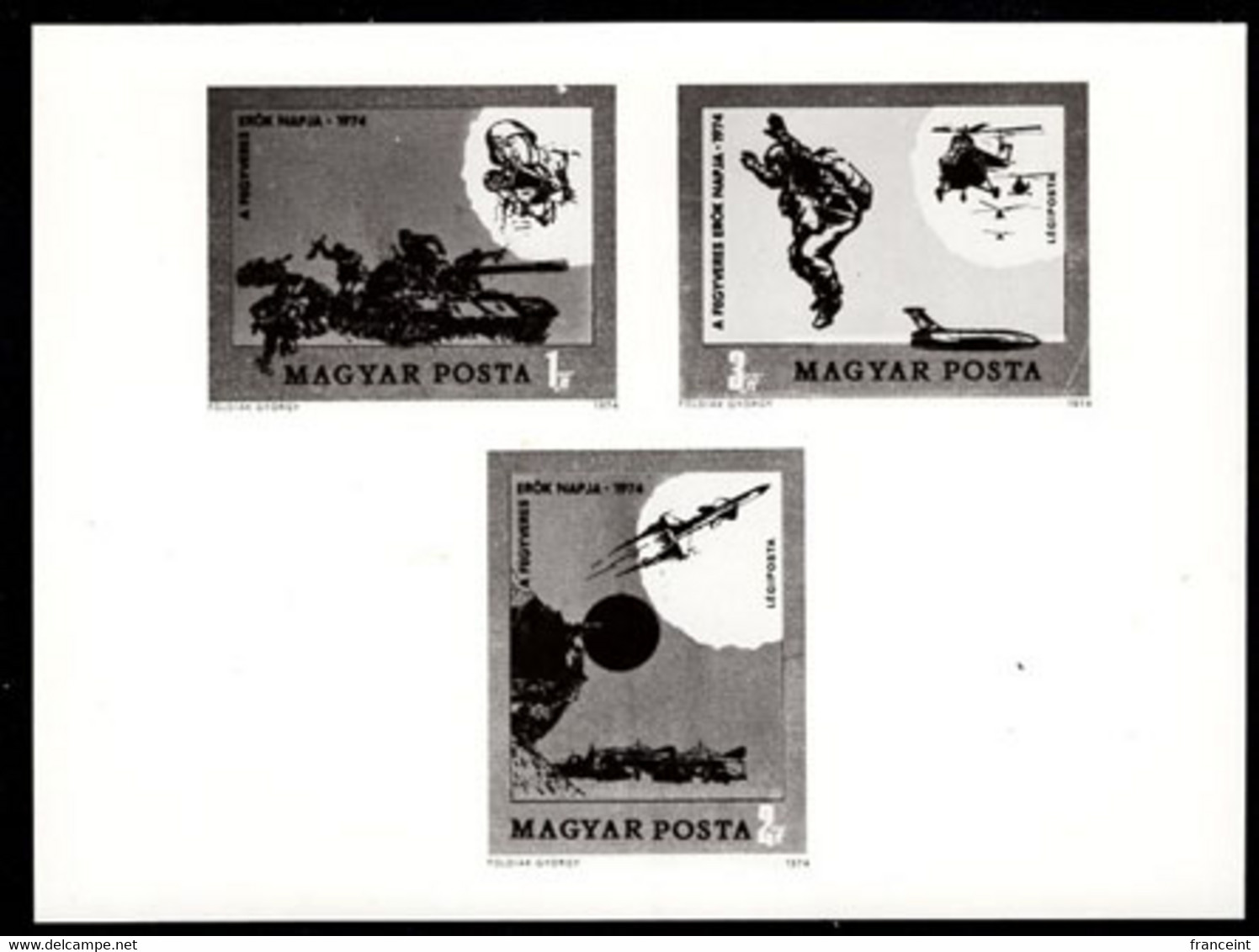 HUNGARY(1974) Army Day. Photographic Proof Of Set Of 3. Scott Nos 2311,C351-2. - Proeven & Herdrukken