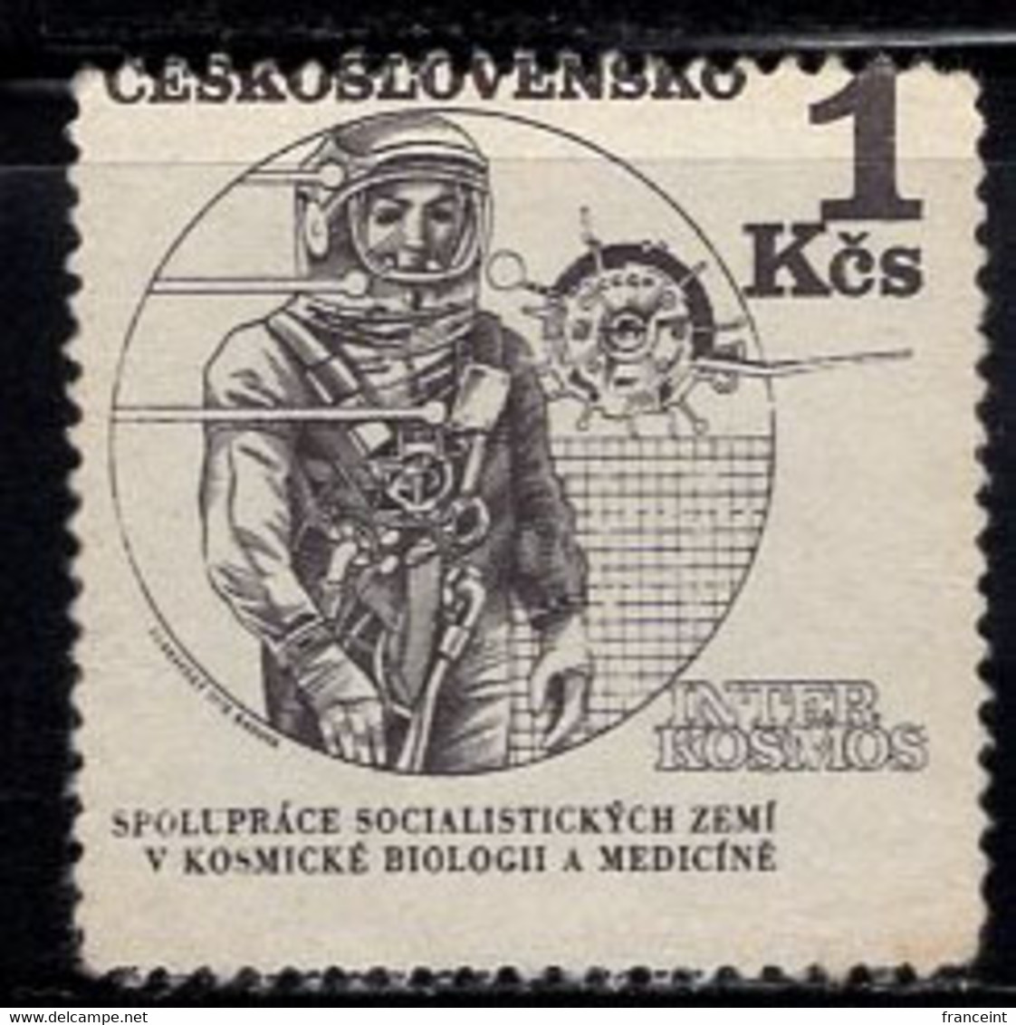 CZECHOSLOVAKIA(1970) Astronaut. Vostok Satellite. Perforated Die Proof In Black. Scott No 1719. - Proofs & Reprints