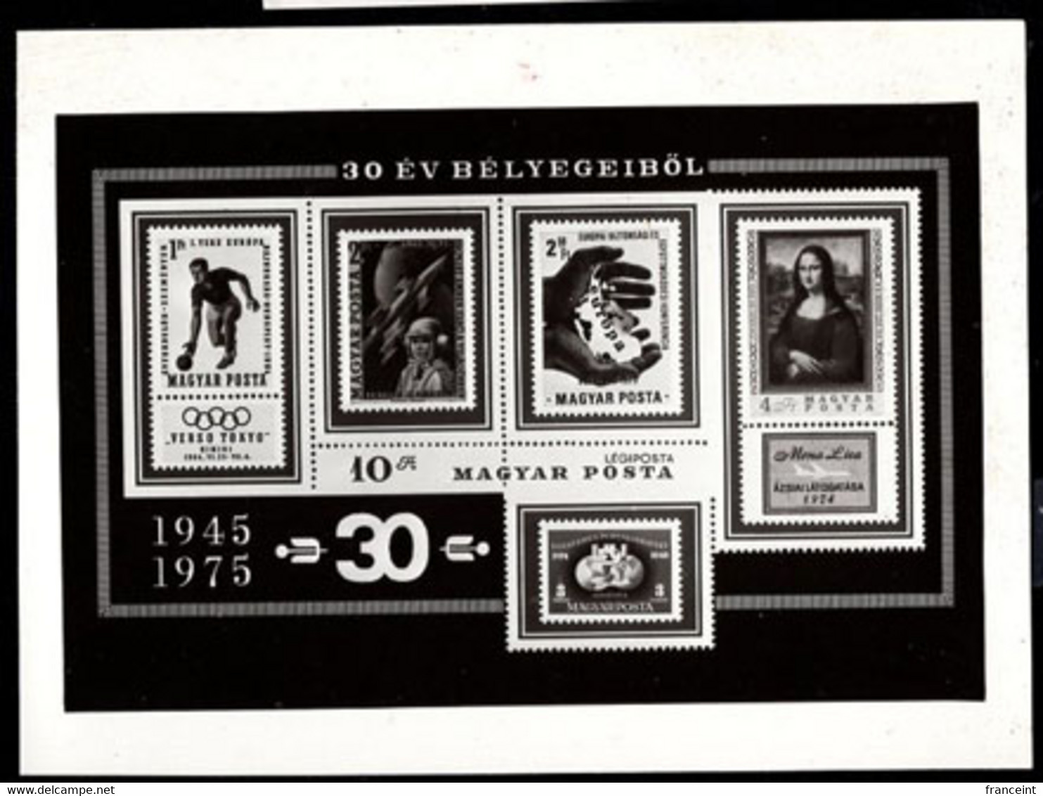 HUNGARY(1975) 30 Years Of Stamps. Photographic Proof Of Souvenir Sheet. Scott No C363. - Ensayos & Reimpresiones