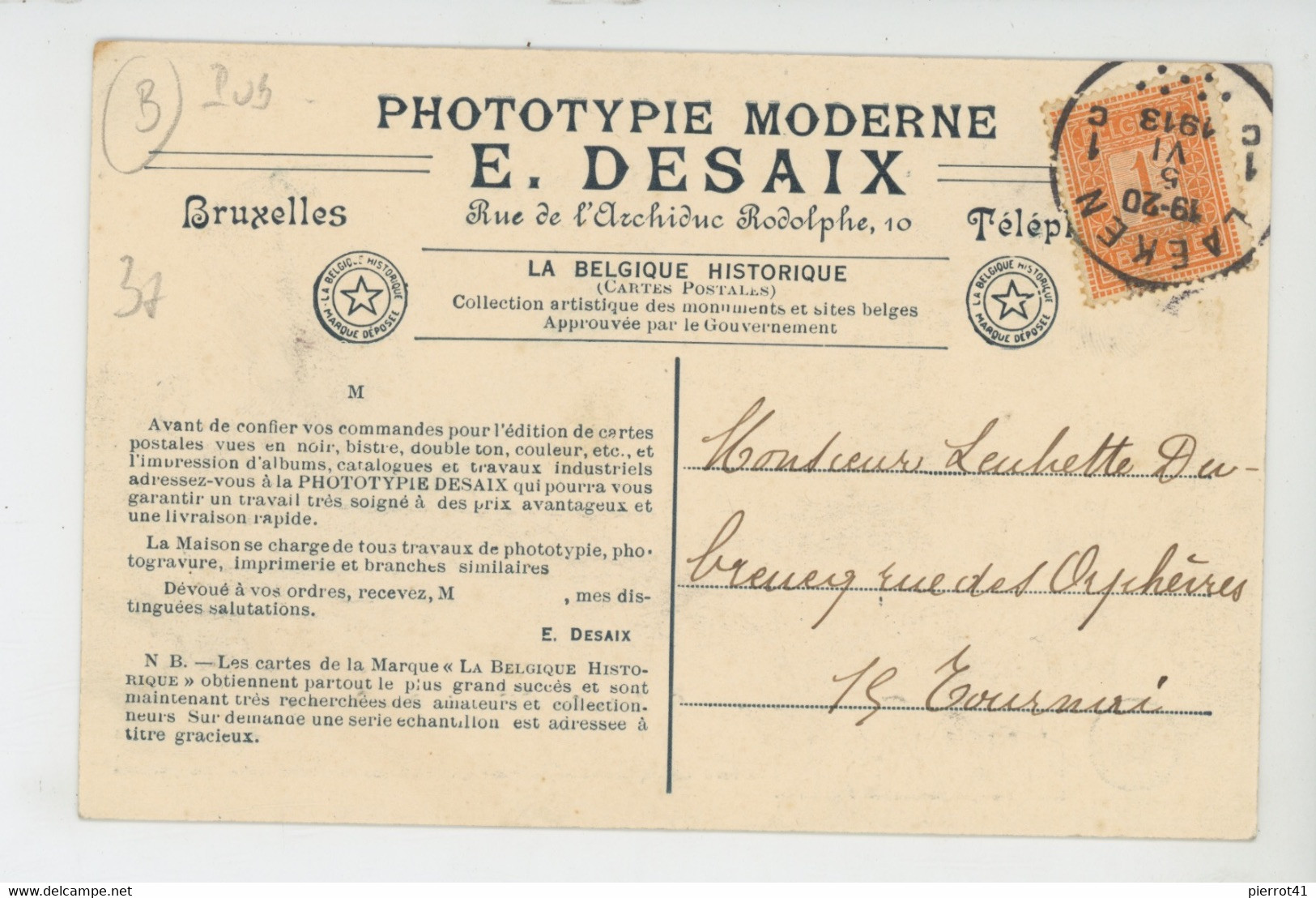 BELGIQUE - Carte PUB " PHOTOTYPIE MODERNE E. DESAIX " - LA BELGIQUE HISTORIQUE - TERVUEREN - Palais Du Musée Du Congo - Lotes Y Colecciones