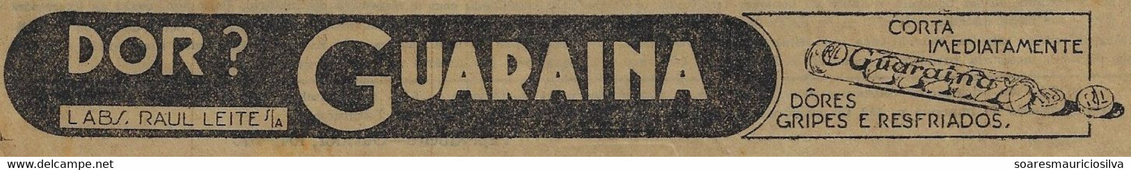 Brazil 1939 Telegram Authorized Advertising guarana Medicine Slogan Pain? Guaraine Immediately Cuts Pain Flu And Cold - Drugs