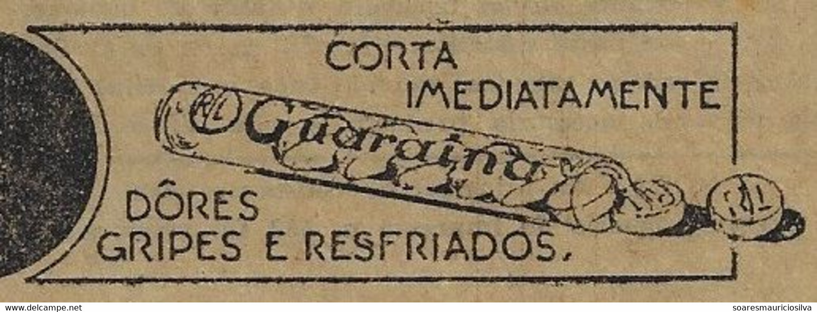 Brazil 1939 Telegram Authorized Advertising guarana Medicine Slogan Pain? Guaraine Immediately Cuts Pain Flu And Cold - Droga