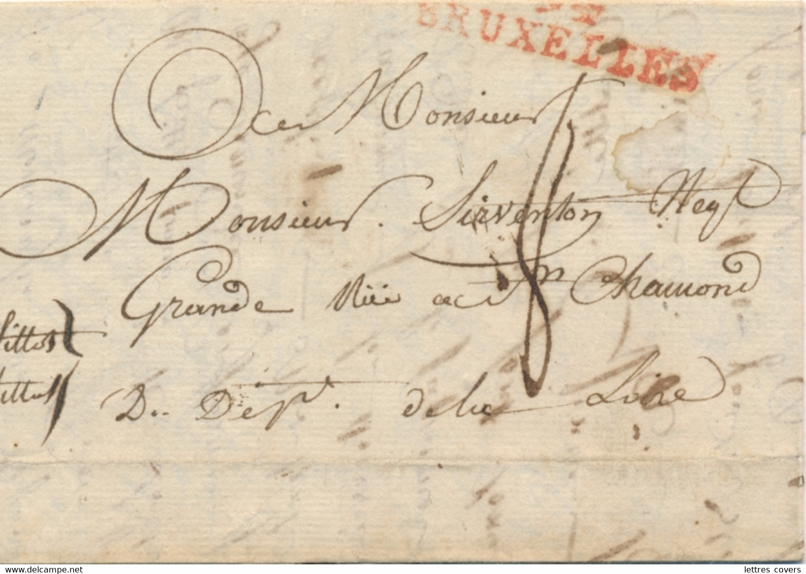 MP " 94 BRUXELLES " AN 9 1801 Sur Lettre Post-Dû > ST CHAMOND LOIRE France - Taxe " 8 " Départements Conquis - 1794-1814 (Période Française)