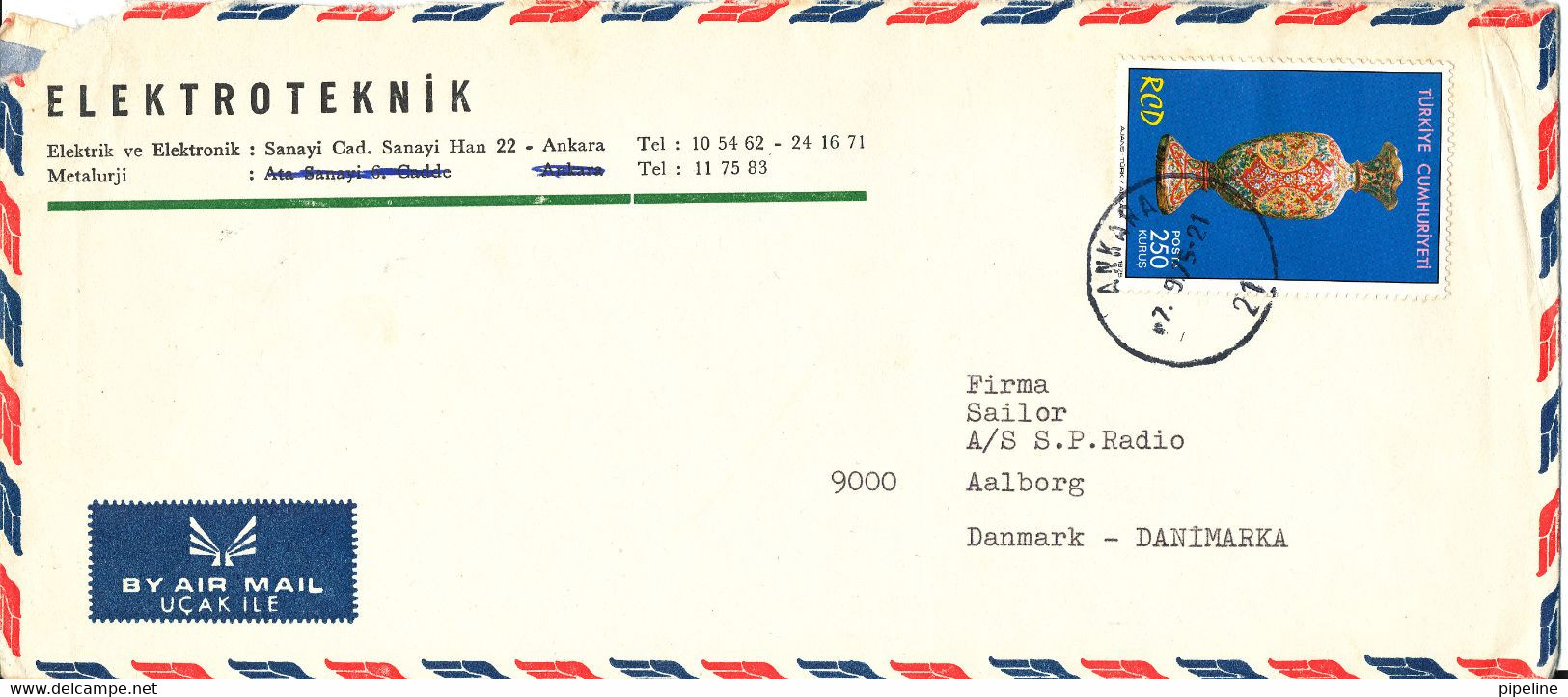 Turkey Air Mail Cover Sent To Denmark 7-9-1975 Single Franked - Otros & Sin Clasificación