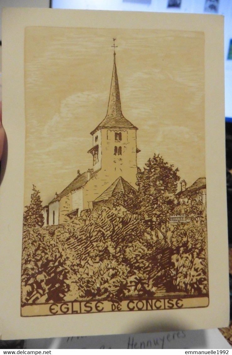 CPA Suisse Canton De Vaud - Concise L'église - Dessin Vers 1900-1910 - Concise