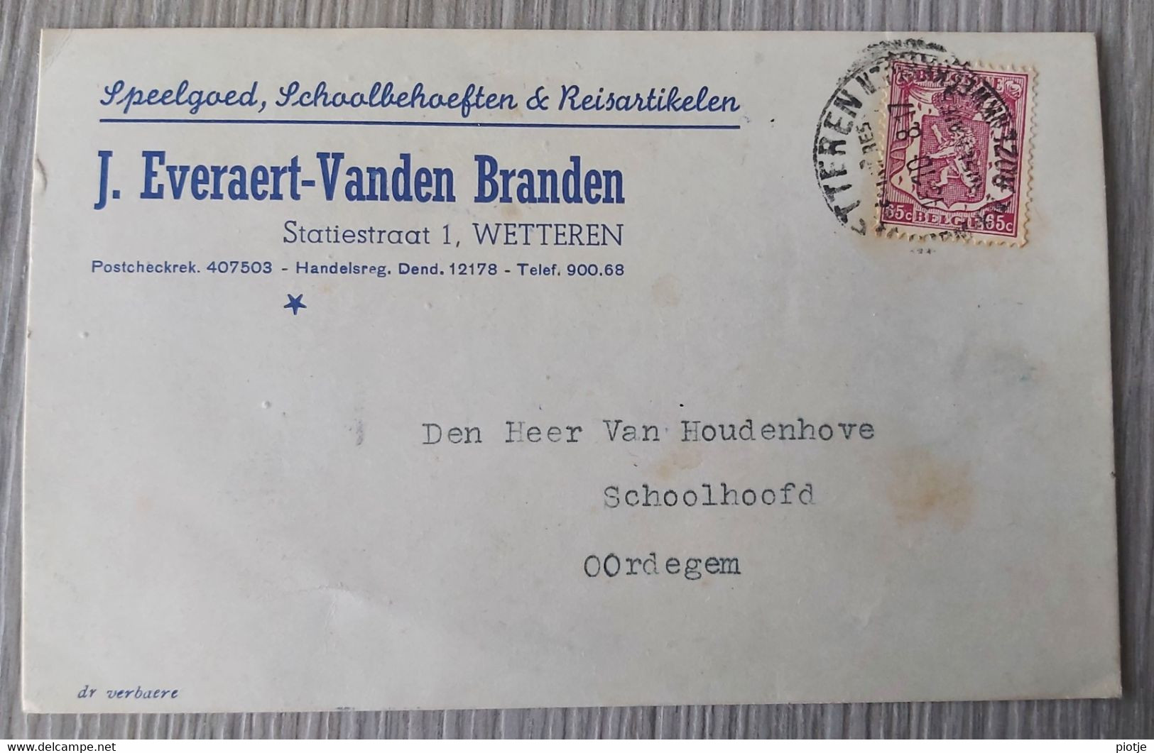 * Wetteren (Oost Vlaanderen) * (dr Verbaere) J. Everaert - Vanden Branden, Statiestraat 1, Speelgoed, Schoolbehoeften - Wetteren