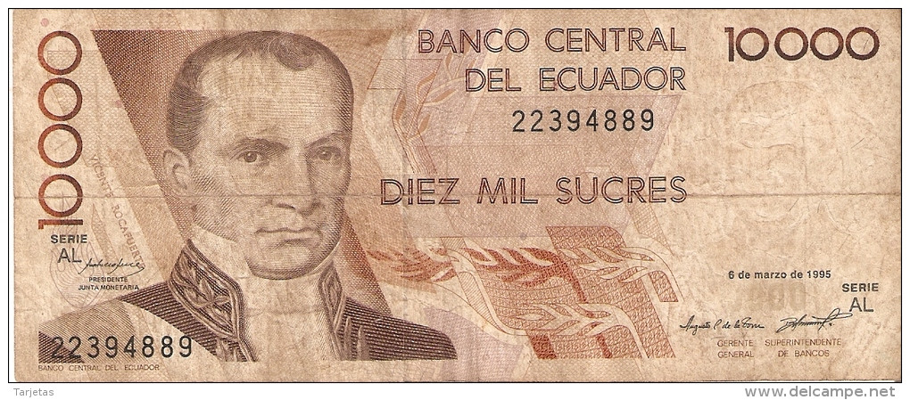 BILLETE DE ECUADOR DE 10000 SUCRES DEL 6 DE MARZO DEL 1995 (BANKNOTE) - Ecuador