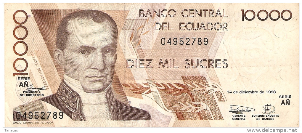 BILLETE DE ECUADOR DE 10000 SUCRES DEL 14 DE DICIEMBRE DEL AÑO 1998 (BANKNOTE) - Ecuador