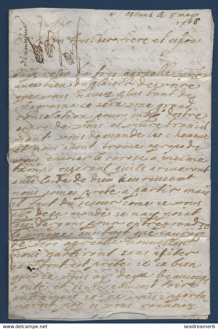 Lettre D'ESBACH De 1708 Du Baron Philippe Francois De Haen à Son Frère Baron Et Seigneur De Schwerdorff (Moselle) - ....-1700: Precursori