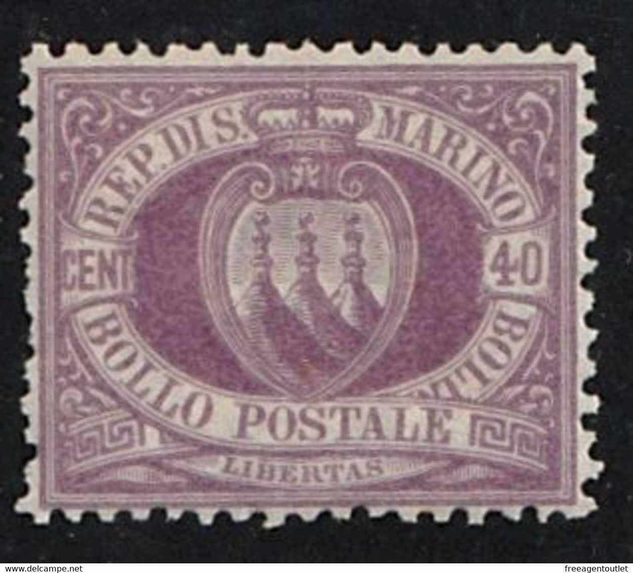 San Marino 1877 - 40c. - UNUSED - Violet Coat Of Arms - Signed By Alberto Diena - Unused Stamps