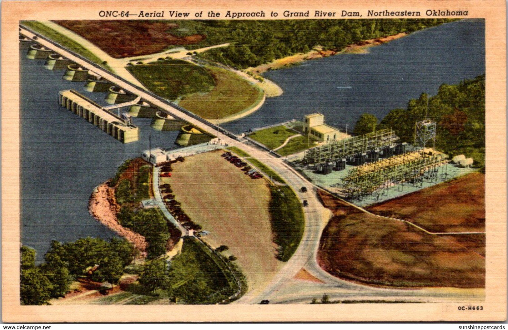 Oklahoma Aerial View Of The Approach To Grand River Dam Curteich - Altri & Non Classificati