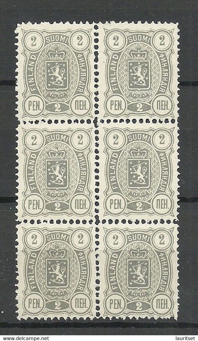 FINLAND FINNLAND 1889 Michel 27 As 6-block (*) Mint No Gum/ohne Gummi - Neufs