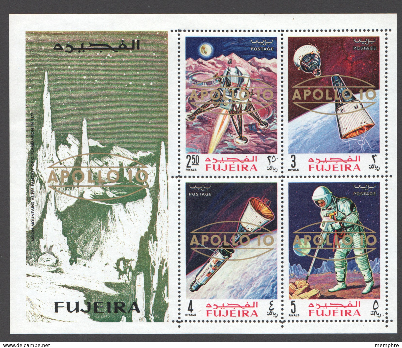 1969  Apollo 10 Bloc Surchargé En Doré MiNr  Bloc 15A  **  MNH - Fujeira