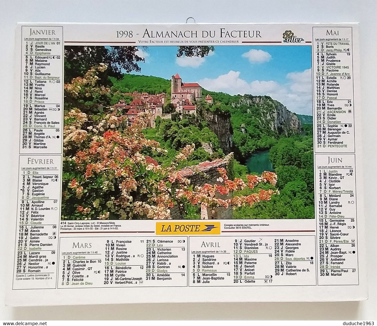 Calendrier La Poste - Almanach PTT 1998 - Gard - Grand Format : 1991-00