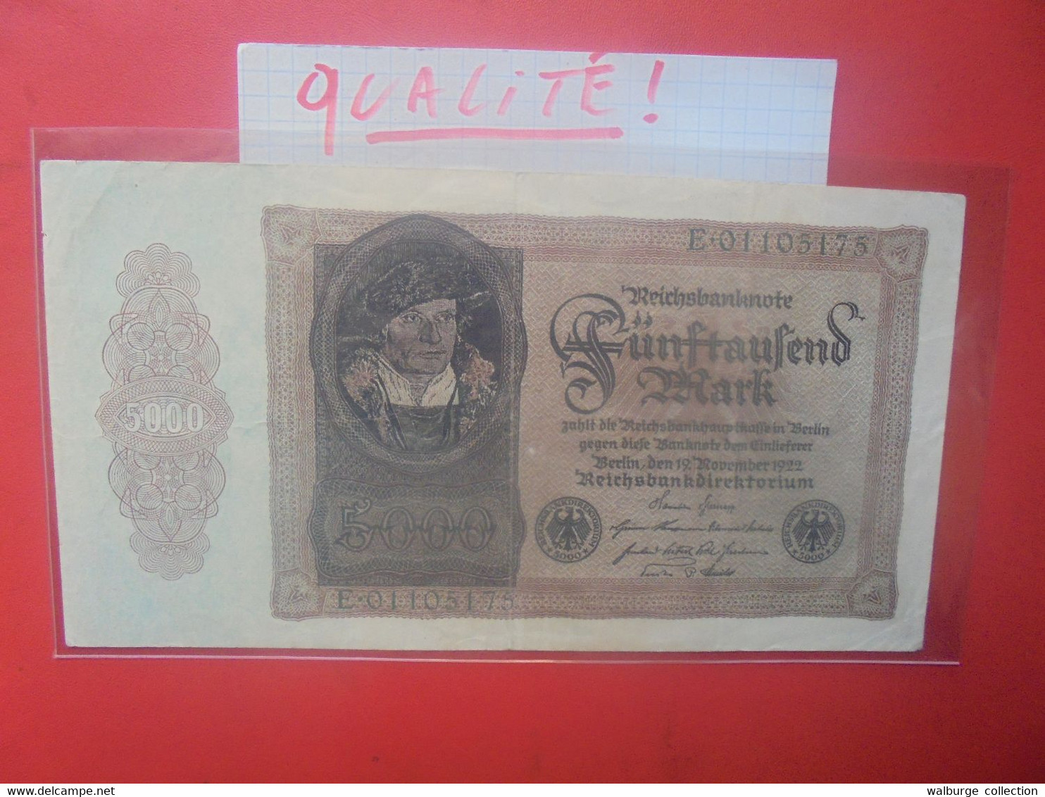 Reichsbanknote 5000 Mark 1922 Peu Circuler Très Belle Qualité (B.28) - 5.000 Mark